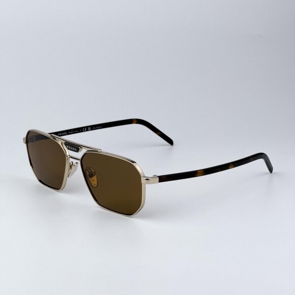 Prada PR58YS ZVN5Y1 Men BRAND NEW Sunglasses Gold Brown Polarized Pilot - Picture 6 of 11